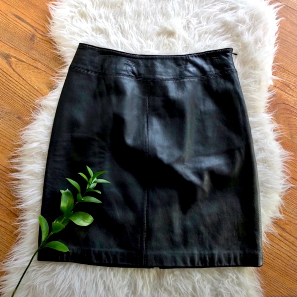 Classic black leather pencil skirt, size 12